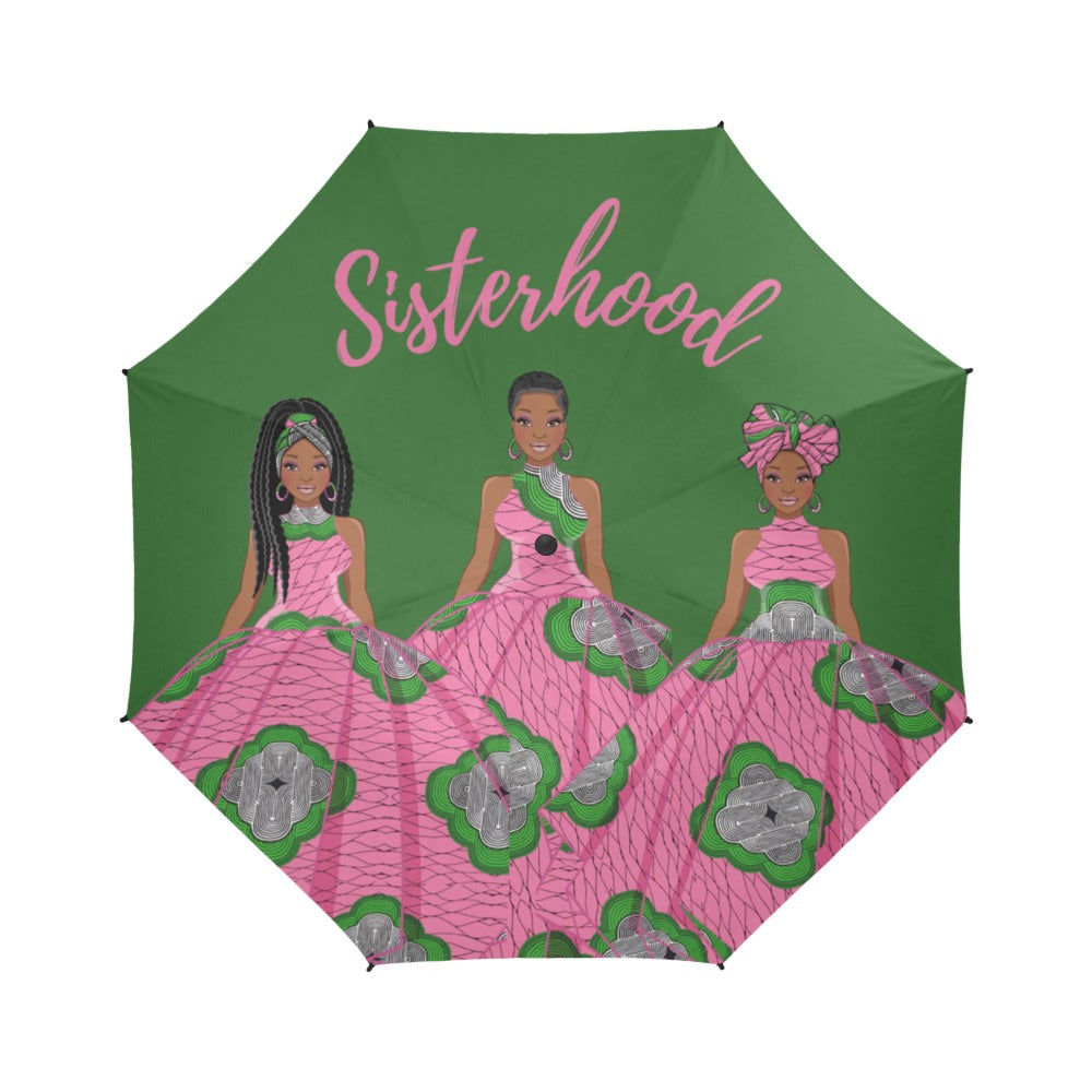 Pink & Green - Semi-Automatic Foldable Umbrella - JazzyStones - One Vision Apparel